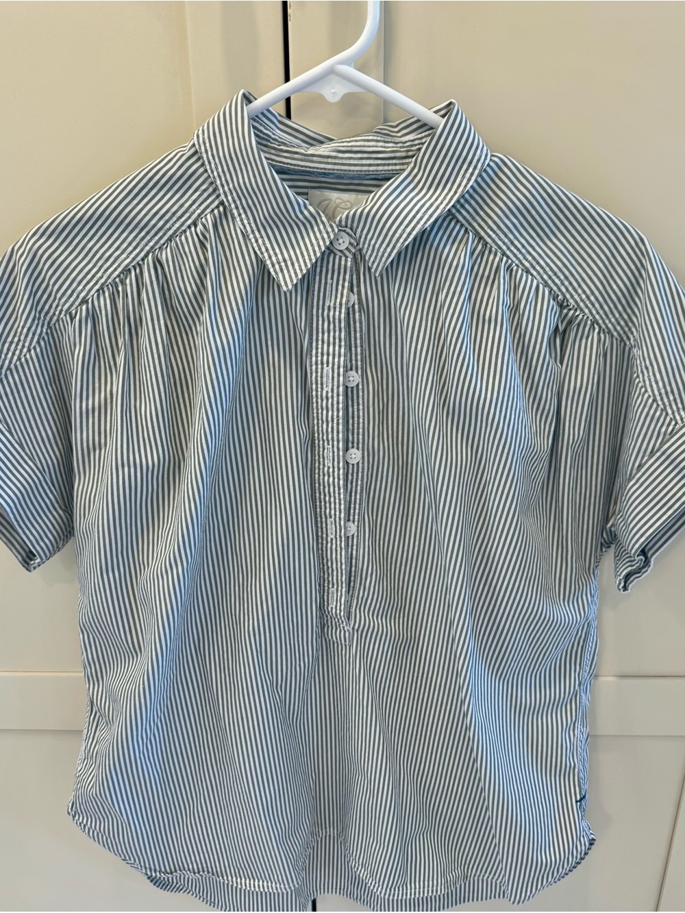 J. Crew Blue and White Striped Short-Sleeve Button Down Shirt
